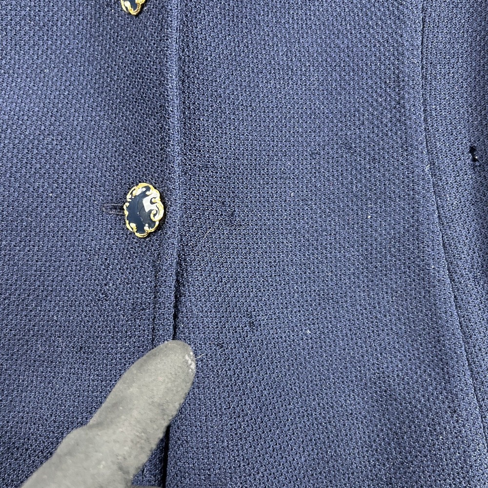 St John Collection Marie Gray Medium Women Santana Knit Blazer Navy Gold Buttons - Picture 5 of 12